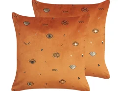 Conjunto De 2 Almofadas Decorativas Veludo Laranja 45 X 45 Cm Aeonium