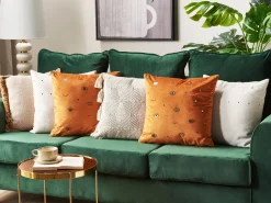 Conjunto De 2 Almofadas Decorativas Veludo Laranja 45 X 45 Cm Aeonium