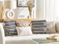 Conjunto De 2 Almofadas Decorativas Em Algodao Preto E Branco 45 X 45 Cm Endive