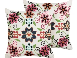 Conjunto De 2 Almofadas Decorativas Bordadas Em Algodao Multicolor 50 X 50 Cm Bahraich