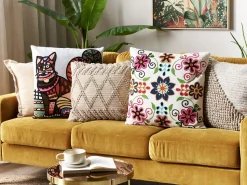 Conjunto De 2 Almofadas Decorativas Bordadas Em Algodao Multicolor 50 X 50 Cm Bahraich
