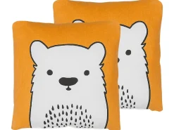 Conjunto De 2 Almofadas Decorativas Laranjas Com Estampa De Urso 45 X 45 Cm Waranasi