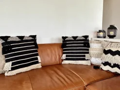 Conjunto De 2 Almofadas Decorativas De Algodao Creme E Preto 50 X 50 Cm Chittoor