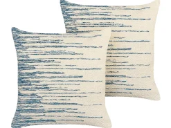 Conjunto De 2 Almofadas Decorativas Creme E Azul 45 X 45 Cm Rivina