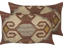 Conjunto De 2 Almofadas Decorativas Em Juta Multicolor 30 X 50 Cm Urpad