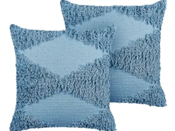 Conjunto De 2 Almofadas Decorativas Em Algodao Azul 45 X 45 Cm Rhoeo