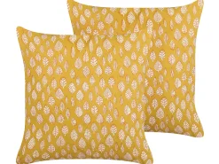 Conjunto De 2 Almofadas Decorativas Com Padrao Folhas Amarelo 45 X 45 Cm Ginnala