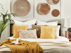 Conjunto De 2 Almofadas Decorativas Com Padrao Folhas Amarelo 45 X 45 Cm Ginnala
