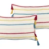 Conjunto De 2 Almofadas Decorativas Em Algodao Multicolor Com Padrao De Riscas E Borlas 40 X 60 Cm Agave