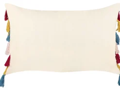 Conjunto De 2 Almofadas Decorativas Em Algodao Multicolor Com Padrao De Riscas E Borlas 40 X 60 Cm Agave