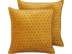 Conjunto De 2 Almofadas Decorativas Com Padrao De Sol Veludo Amarelo 45 X 45 Cm Rapis