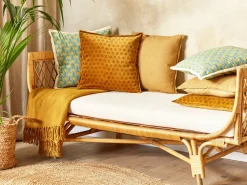 Conjunto De 2 Almofadas Decorativas Com Padrao De Sol Veludo Amarelo 45 X 45 Cm Rapis