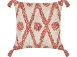 Conjunto De 2 Almofadas Decorativas Em Algodao Creme E Laranja Com Borlas 45 X 45 Cm Hickory