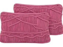 Conjunto De 2 Almofadas Decorativas Em Macrame De Algodao Rosa 30 X 50 Cm Kiris