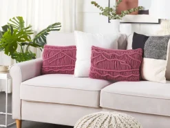 Conjunto De 2 Almofadas Decorativas Em Macrame De Algodao Rosa 30 X 50 Cm Kiris