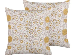 Conjunto De 2 Almofadas Decorativas Com Padrao Floral Em Algodao Branco E Amarelo 45 X 45 Cm Calathea