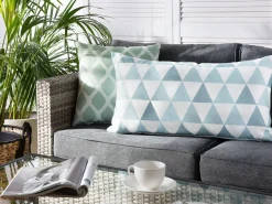 Conjunto De 2 Almofadas De Jardim Azul E Branco 40 X 70 Cm Trifos