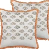 Conjunto De 2 Almofadas Decorativas Com Padrao Floral Em Algodao Branco E Laranja 45 X 45 Cm Sativus