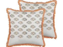 Conjunto De 2 Almofadas Decorativas Com Padrao Floral Em Algodao Branco E Laranja 45 X 45 Cm Sativus