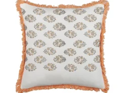 Conjunto De 2 Almofadas Decorativas Com Padrao Floral Em Algodao Branco E Laranja 45 X 45 Cm Sativus