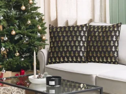 Conjunto De 2 Almofadas Decorativas Em Preto E Dourado 45 X 45 Cm Leroy