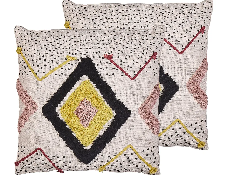 Conjunto De 2 Almofadas Decorativas Tufadas Em Algodao Multicolor 45 X 45 Cm Solanum