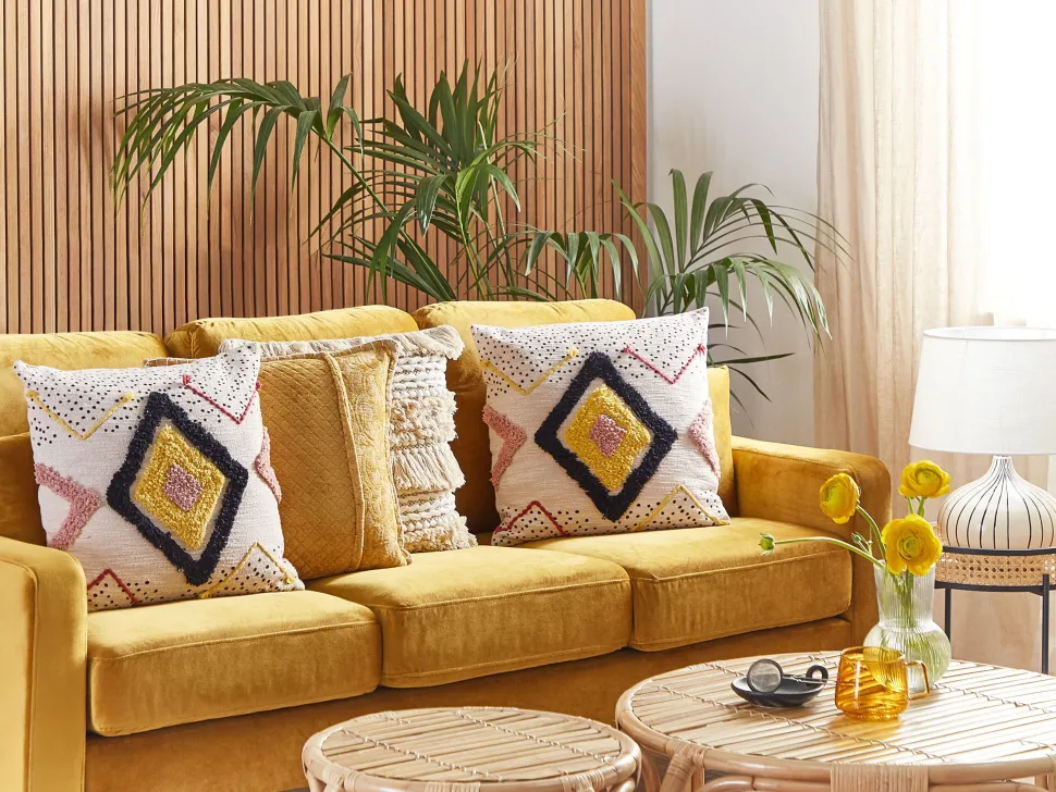 Conjunto De 2 Almofadas Decorativas Tufadas Em Algodao Multicolor 45 X 45 Cm Solanum