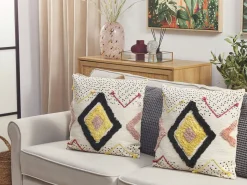 Conjunto De 2 Almofadas Decorativas Tufadas Em Algodao Multicolor 45 X 45 Cm Solanum