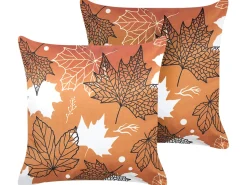 Conjunto De 2 Almofadas Decorativas Em Veludo Laranja Com Padrao De Folha 45 X 45 Cm Poinsettia