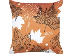 Conjunto De 2 Almofadas Decorativas Em Veludo Laranja Com Padrao De Folha 45 X 45 Cm Poinsettia