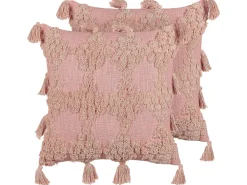 Conjunto De 2 Almofadas Decorativas Tufadas Em Algodao Rosa 45 X 45 Cm Torenia