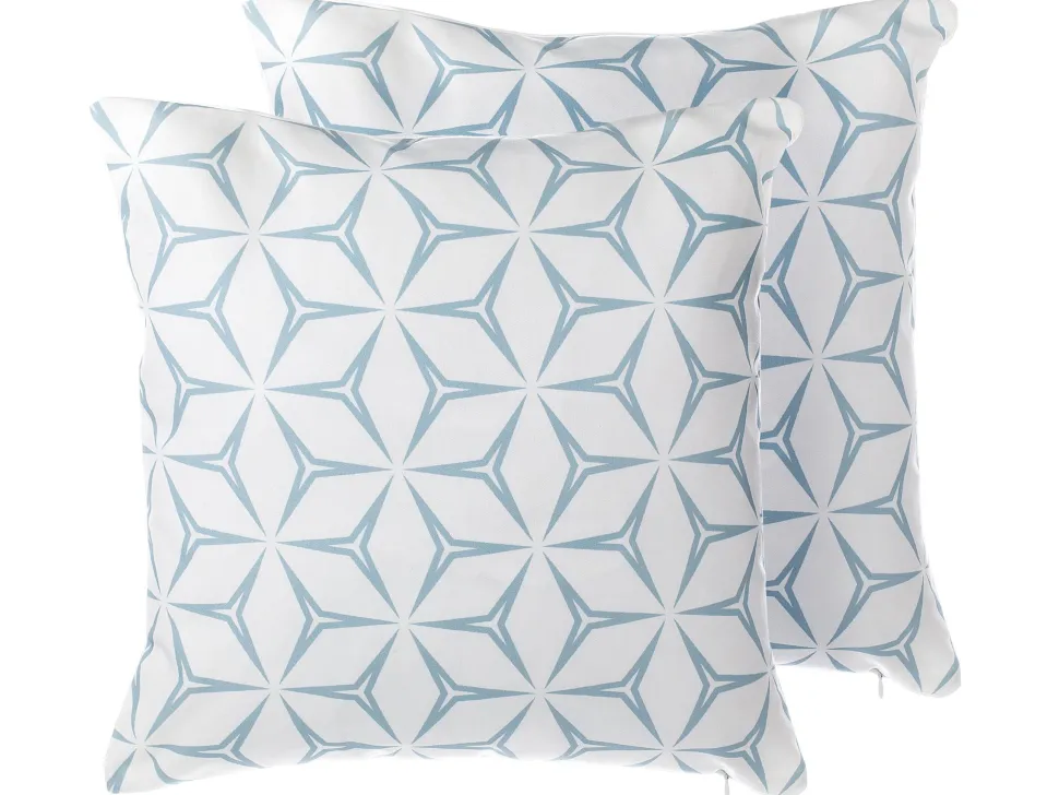 Conjunto De 2 Almofadas Decorativas Padrao Geometrico 45 X 45 Cm Azul Claro Weigela