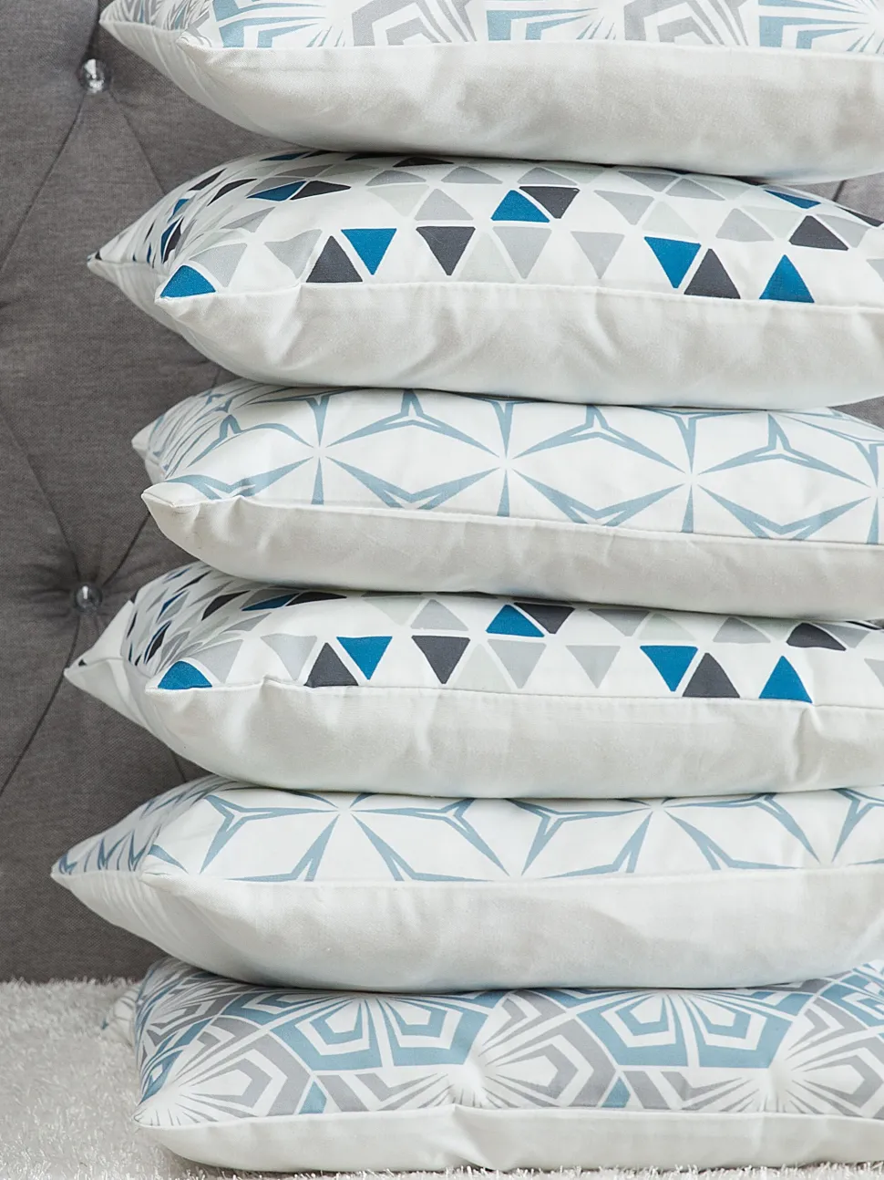 Conjunto De 2 Almofadas Decorativas Padrao Geometrico 45 X 45 Cm Azul Claro Weigela