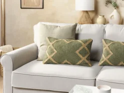 Conjunto De 2 Almofadas Decorativas Em Juta Verde Azeitona E Creme 30 X 50 Cm Gopi