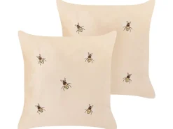 Conjunto De 2 Almofadas Decorativas Em Veludo Creme 45 X 45 Cm Talinum