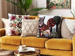 Conjunto De 2 Almofadas Decorativas Bordadas Algodao Multicolor 50 X 50 Cm Mehsana