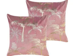 Conjunto De 2 Almofadas Decorativas Em Veludo Rosa 45 X 45 Cm Caranday