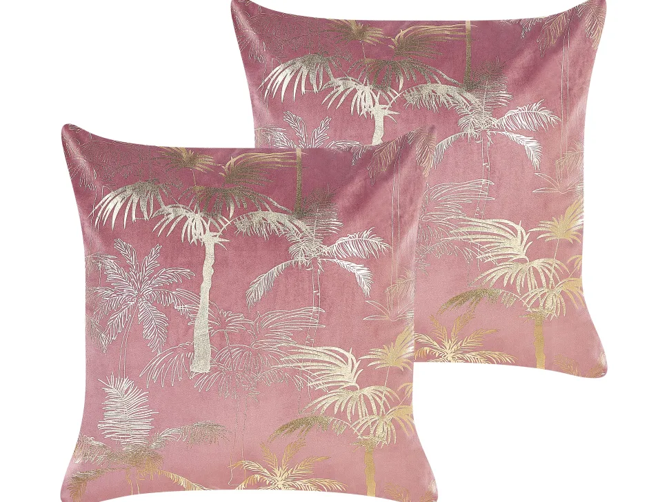Conjunto De 2 Almofadas Decorativas Em Veludo Rosa 45 X 45 Cm Caranday