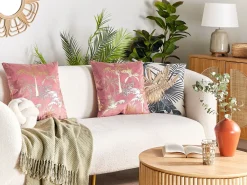 Conjunto De 2 Almofadas Decorativas Em Veludo Rosa 45 X 45 Cm Caranday