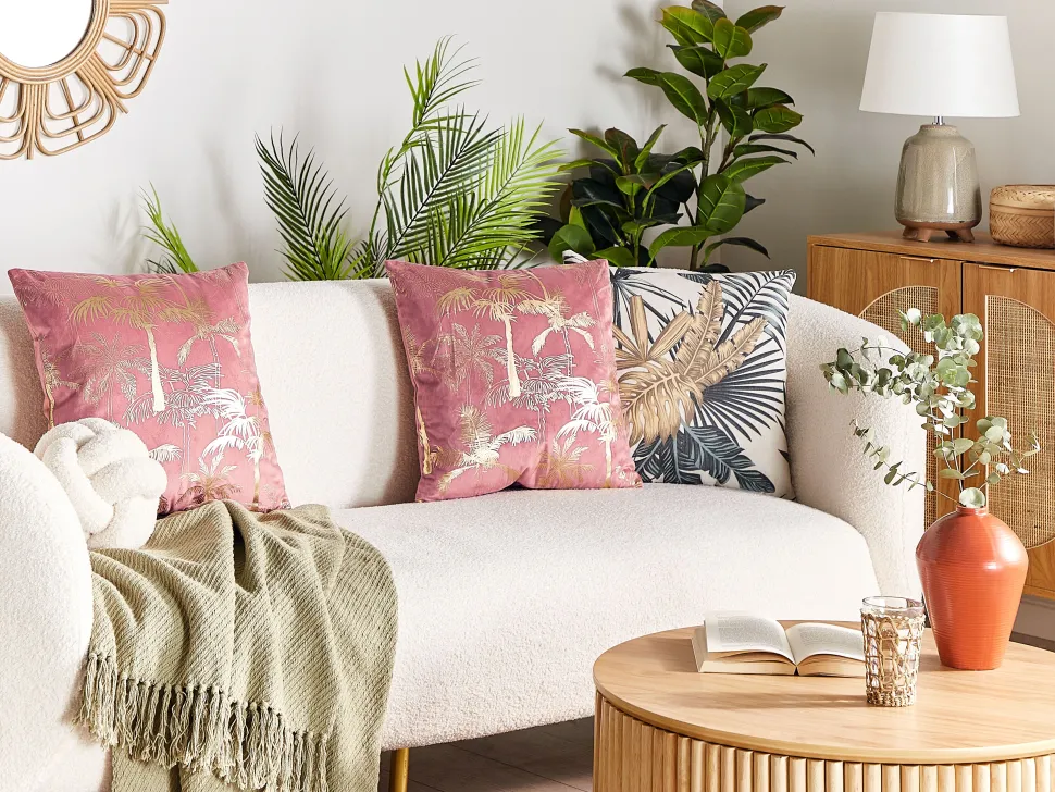 Conjunto De 2 Almofadas Decorativas Em Veludo Rosa 45 X 45 Cm Caranday