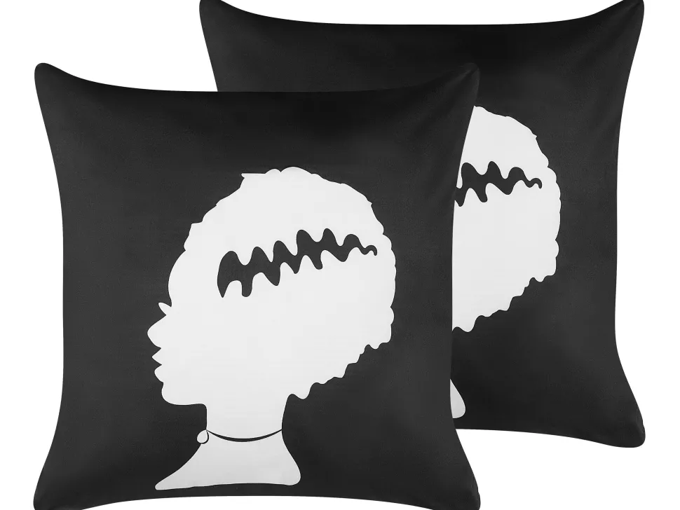 Conjunto De 2 Almofadas Decorativas Em Veludo Preto E Branco Mandevilla