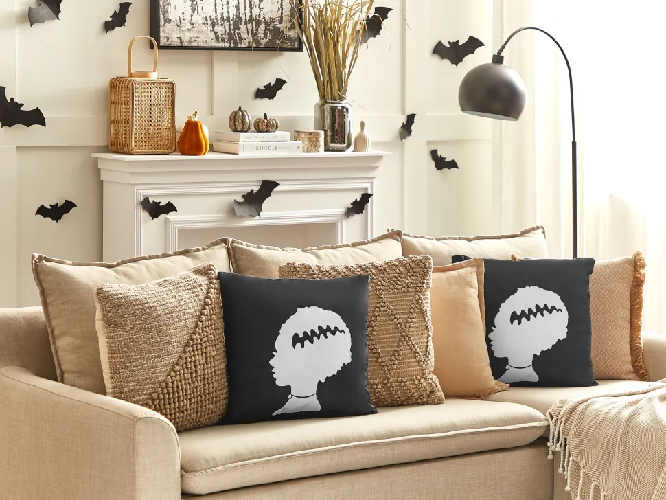 Conjunto De 2 Almofadas Decorativas Em Veludo Preto E Branco Mandevilla