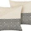 Conjunto De 2 Almofadas Decorativas Em Algodao Creme E Preto Com Padrao Geometrico 45 X 45 Cm Calanthe