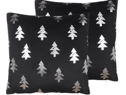 Conjunto De 2 Almofadas De Veludo Preto Padrao Natalicio 45 X 45 Cm Cupid