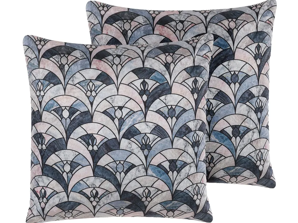 Conjunto De 2 Almofadas Decorativas Azul E Creme 45 X 45 Cm Koodal