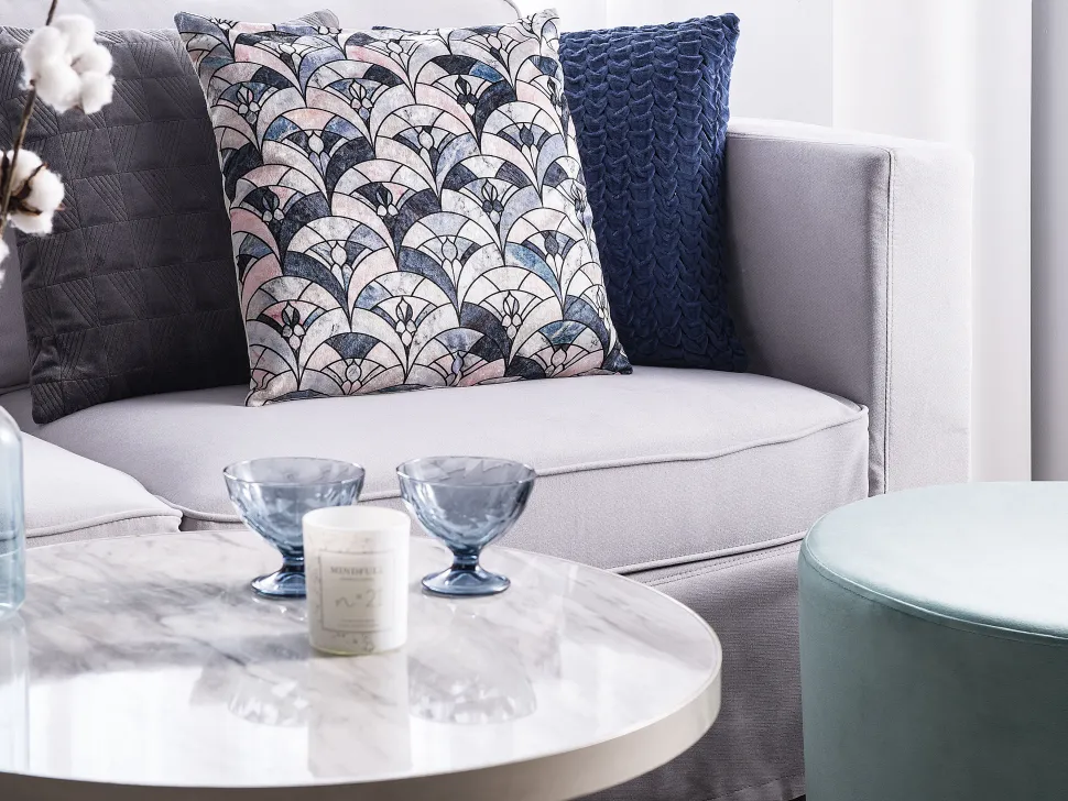 Conjunto De 2 Almofadas Decorativas Azul E Creme 45 X 45 Cm Koodal
