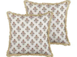 Conjunto De 2 Almofadas Decorativas Com Padrao De Flores Em Algodao Branco 45 X 45 Cm Omorika