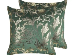 Conjunto De 2 Almofadas Decorativas Em Veludo Verde E Dourado 45 X 45 Cm Daffodil