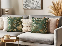 Conjunto De 2 Almofadas Decorativas Em Veludo Verde E Dourado 45 X 45 Cm Daffodil