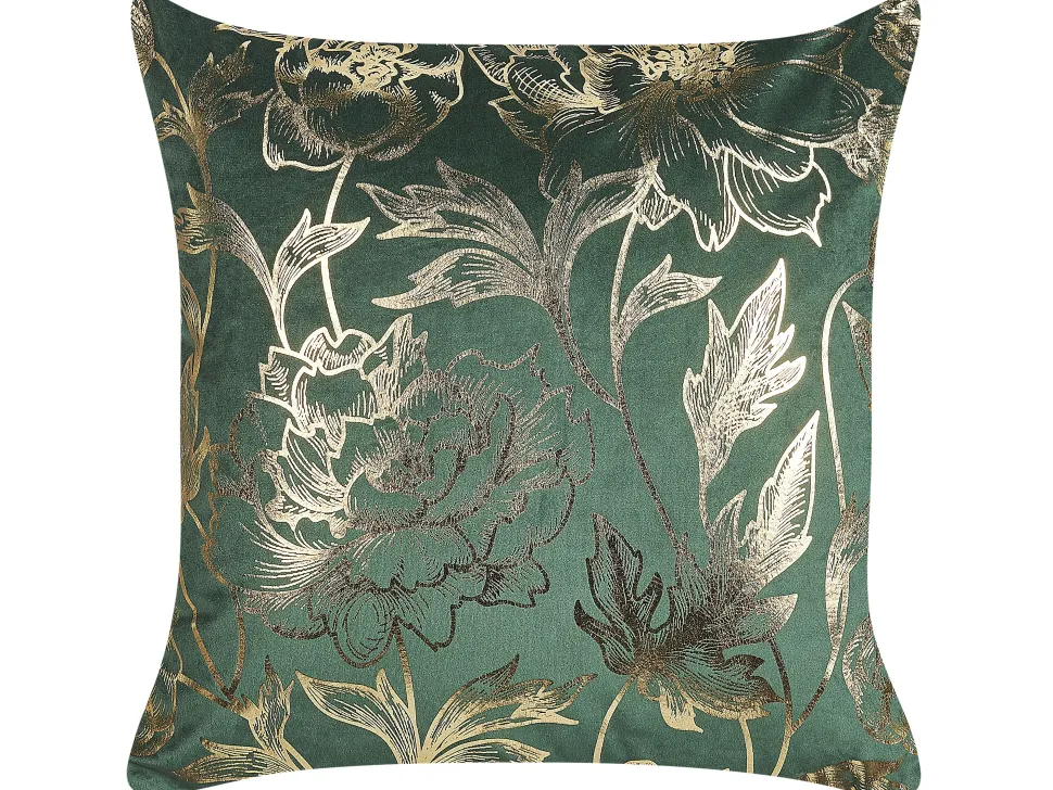 Conjunto De 2 Almofadas Decorativas Em Veludo Verde E Dourado 45 X 45 Cm Daffodil